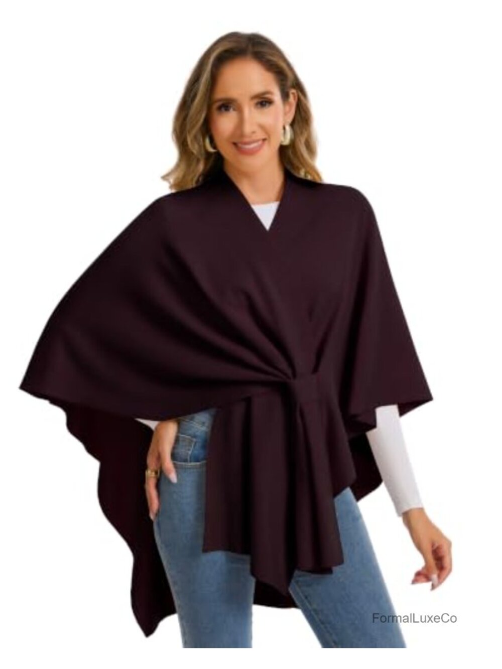 Cashmere Blend Open Front Poncho Sweater Shawl Wrap for Women Cozy Knit Ruana